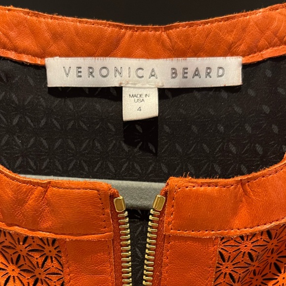 RARE $1150 Veronica Beard laser cut Leather Dress Full Zipper Short Sleeve Sz 4 - Picture 15 of 16